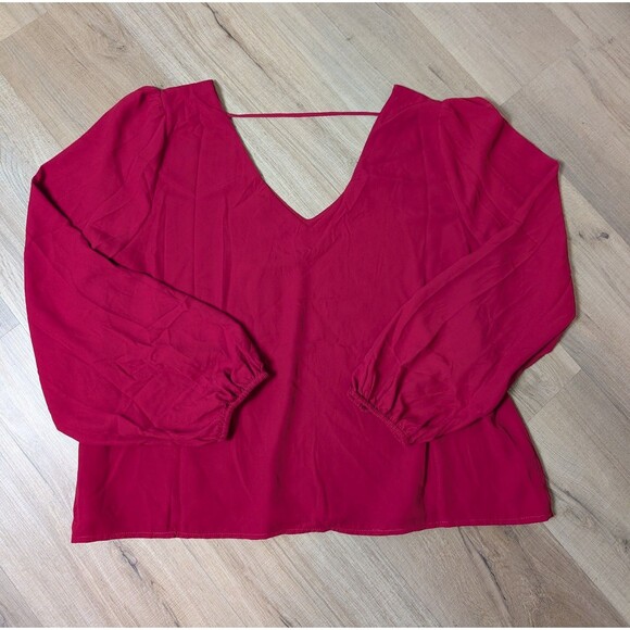 NWT Lulus Size XL Blouse Stylish and Sincere Berry Red Long Sleeve V-Neck Top - Picture 11 of 12